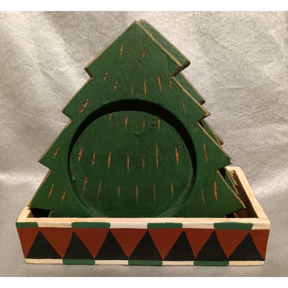 Handmade Wooden Christmas Tree Coasters Rustic Holiday Decor Set of 4 Farmhouse